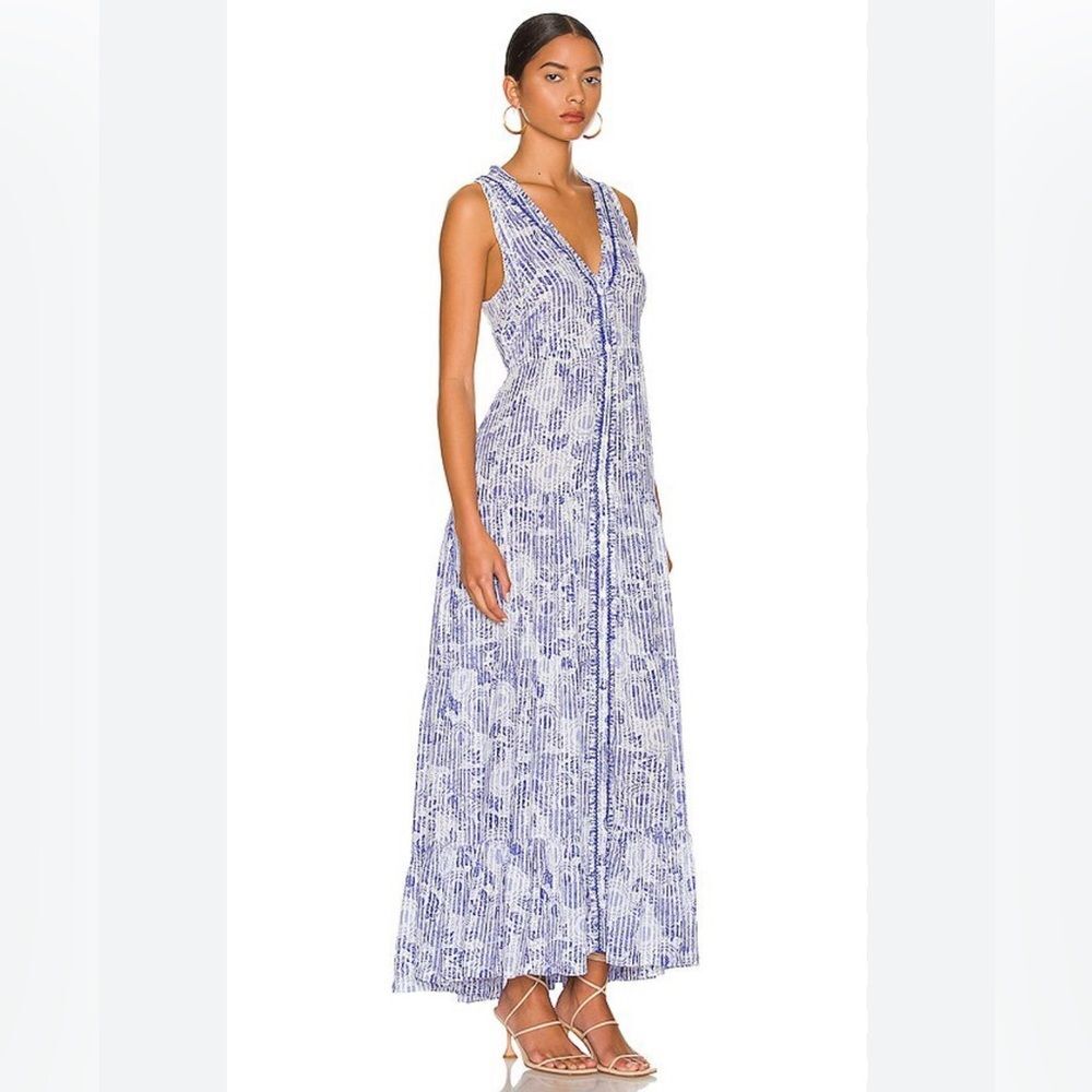 Poupette St. Barth Nana Printed Maxi Dress Revolve Blue Begonia, NWT, Size L - Picture 5 of 15